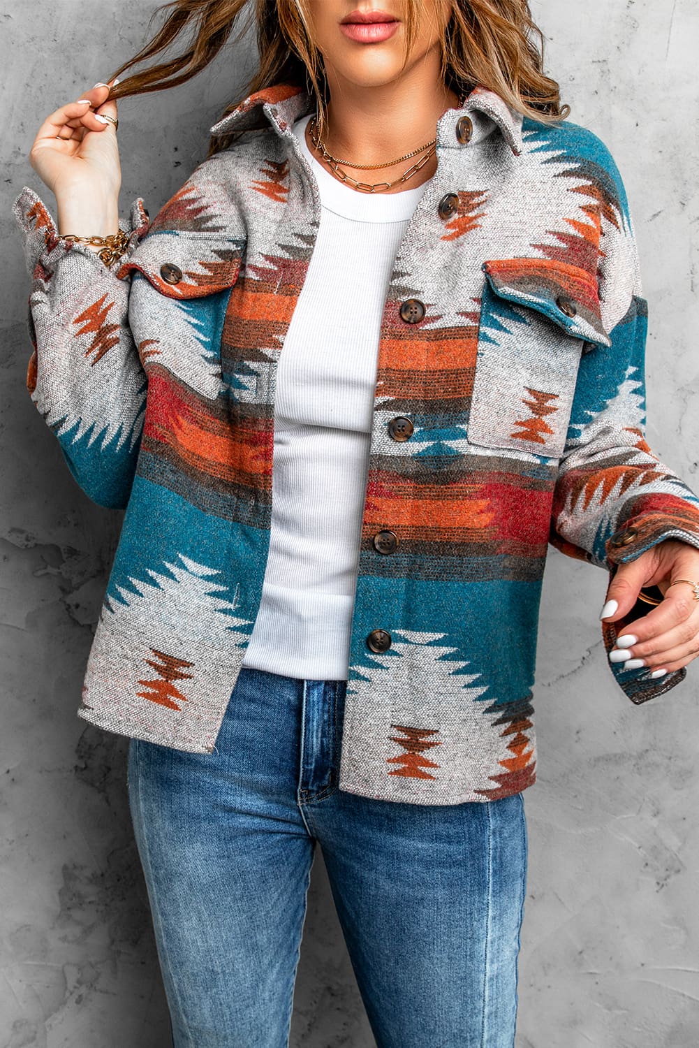 Multicolor Aztec Print Boho Jacket