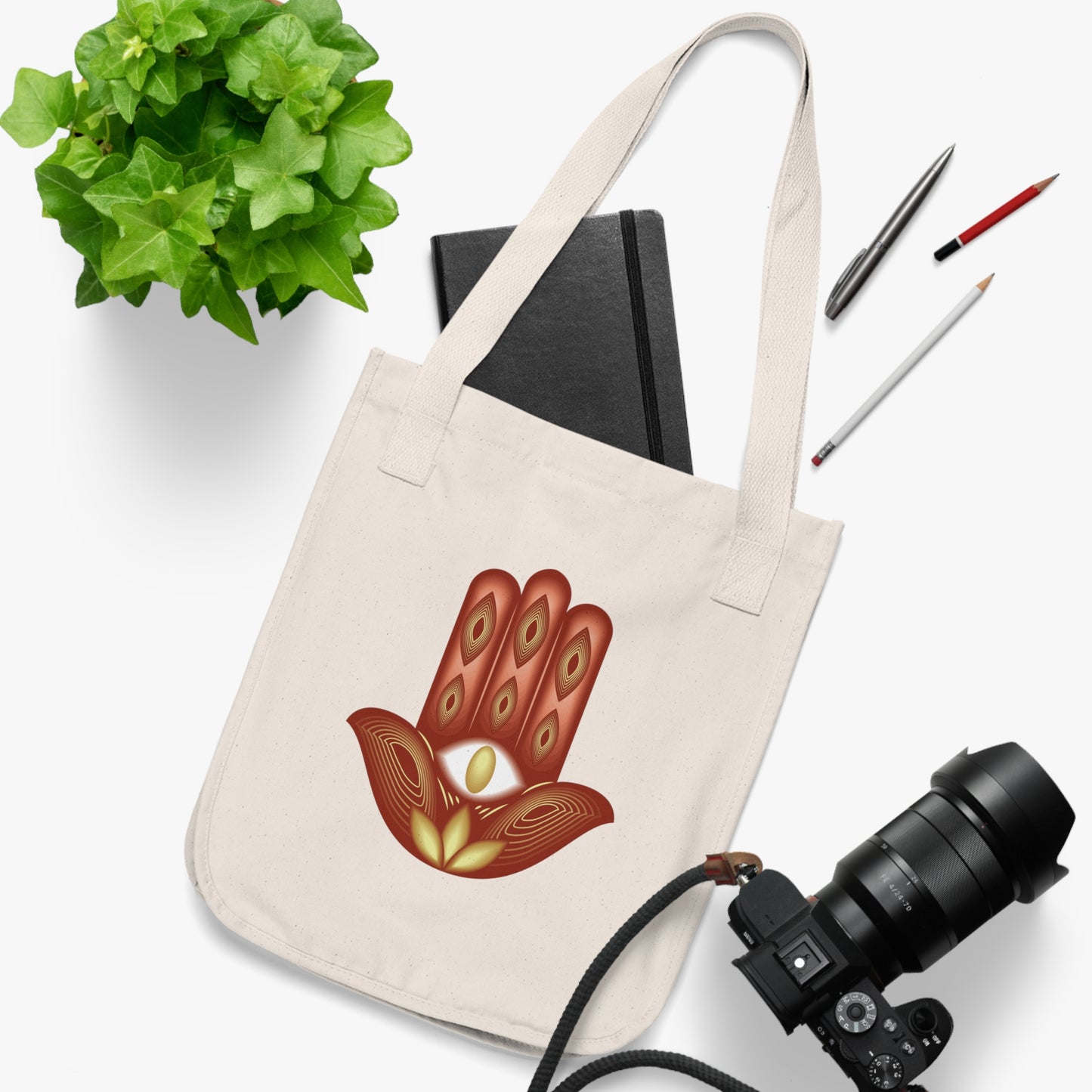 Colorful Hamsa Lotus Organic Canvas Tote Bag