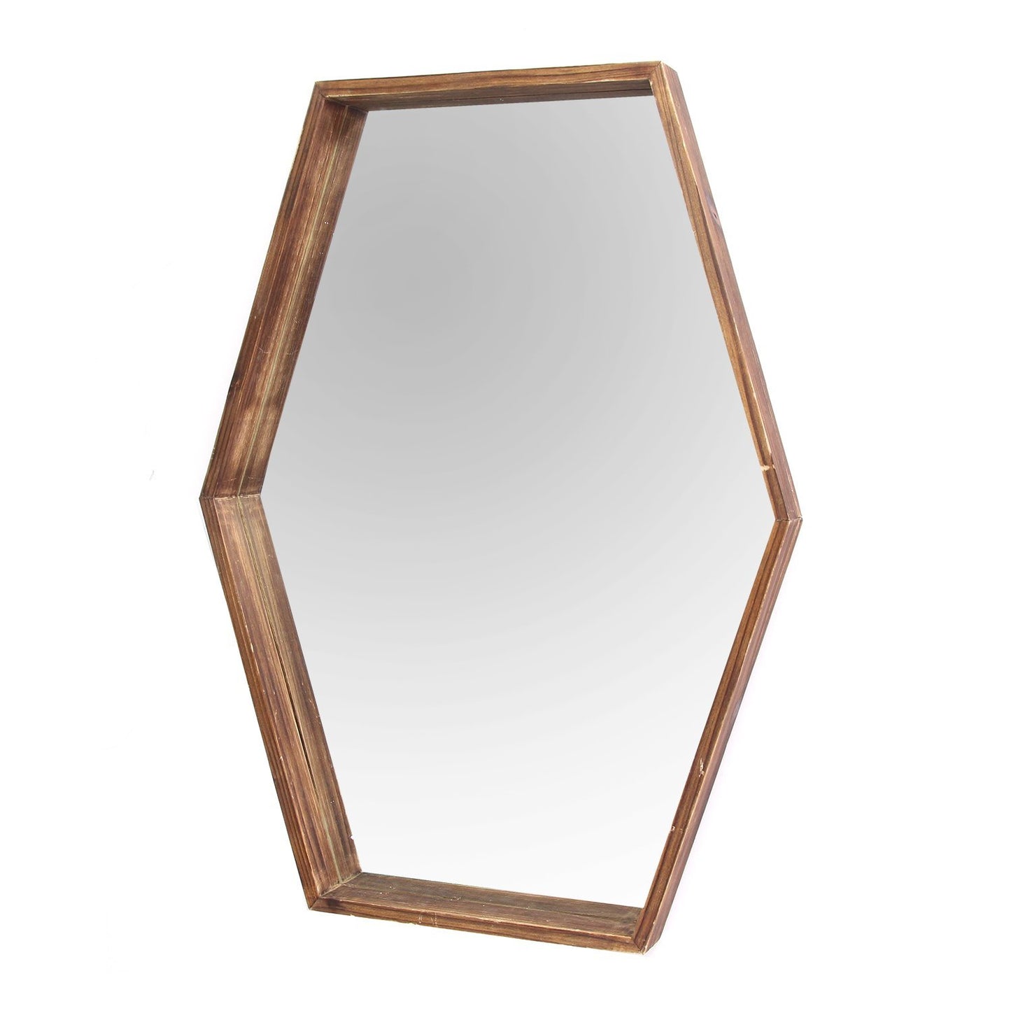 Dark Wood Hexagonal Frame Wall Mirror