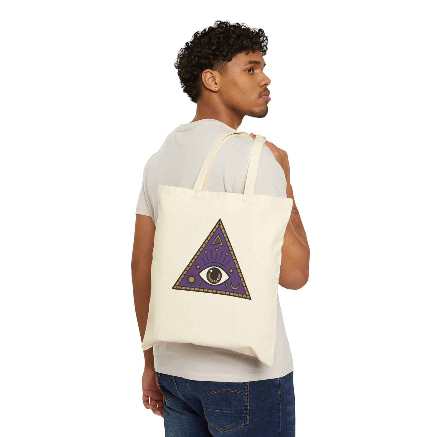 White Evil Eye and Pyramid Cotton Tote Bag