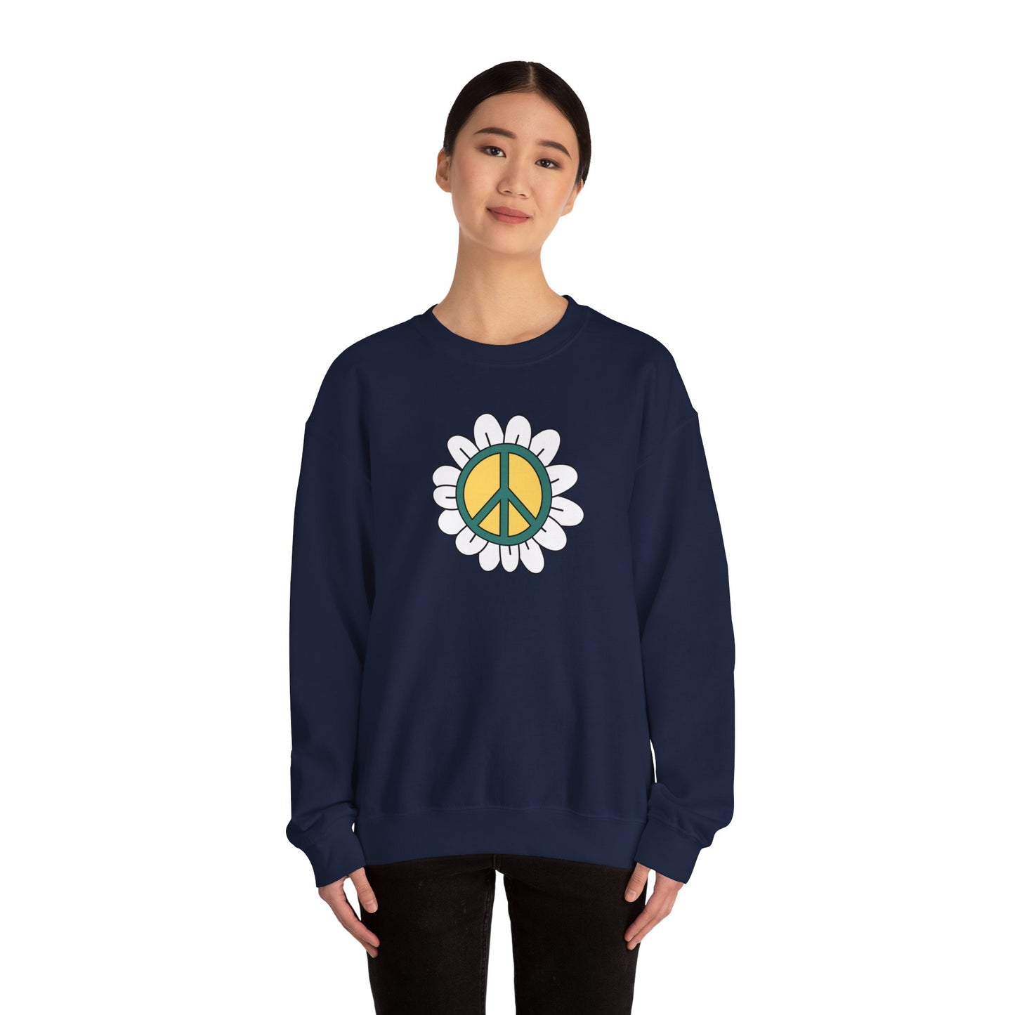 Peace Sign in White Flower Sweatshirt
