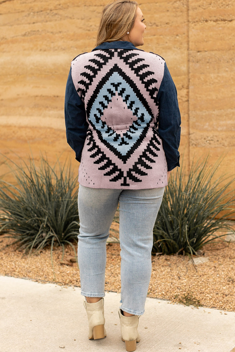 Corduroy Jacquard Knit Aztec Boho Jacket