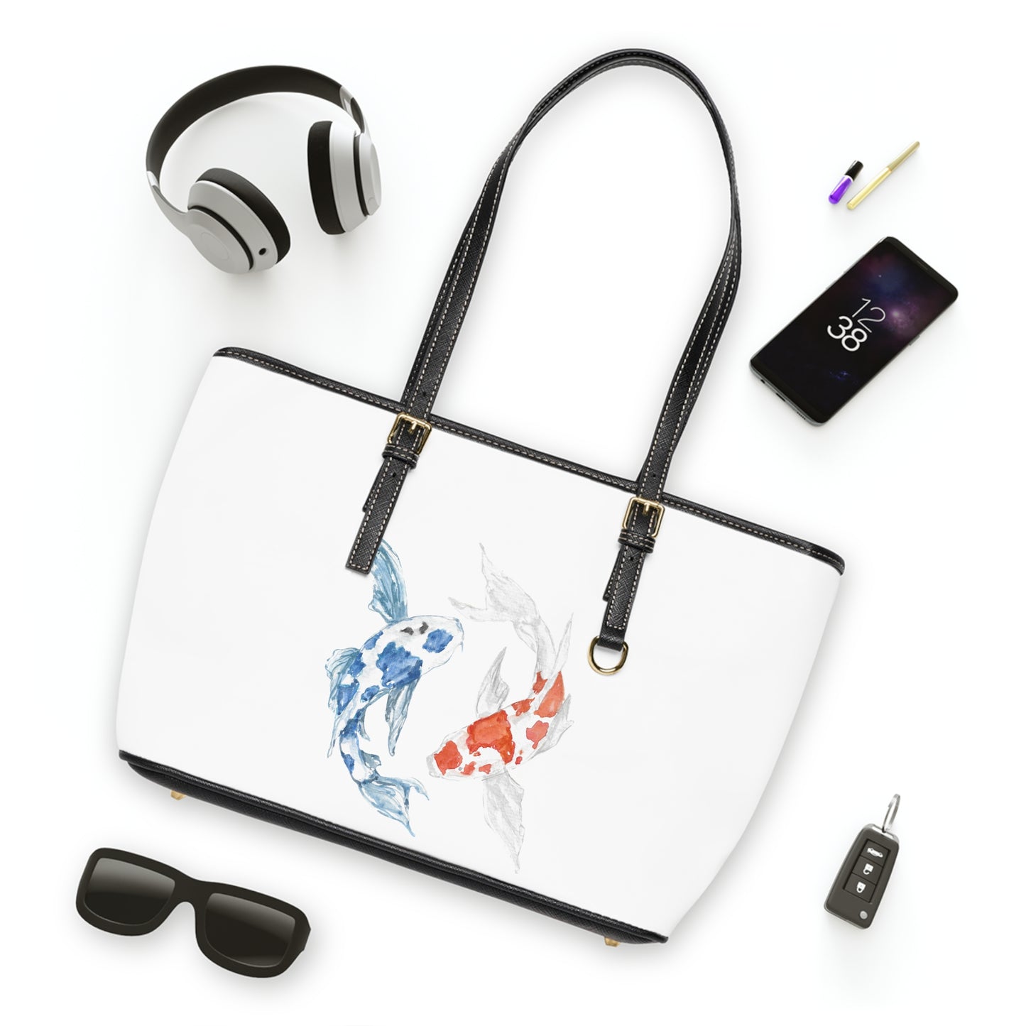 Colorful Yin and Yang Fish Leather Shoulder Bag