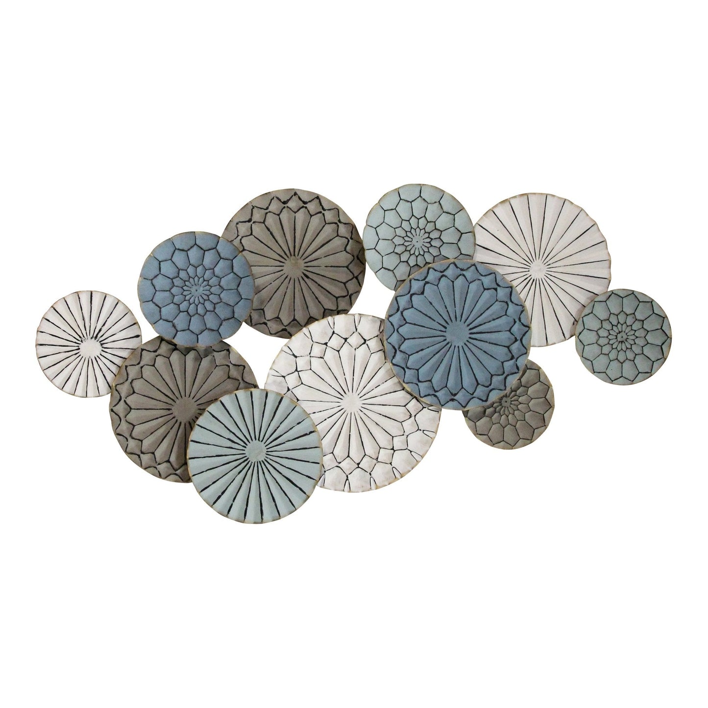 Boho Blue, Green, Gray, & Ivory Metal Plates Wall Decor