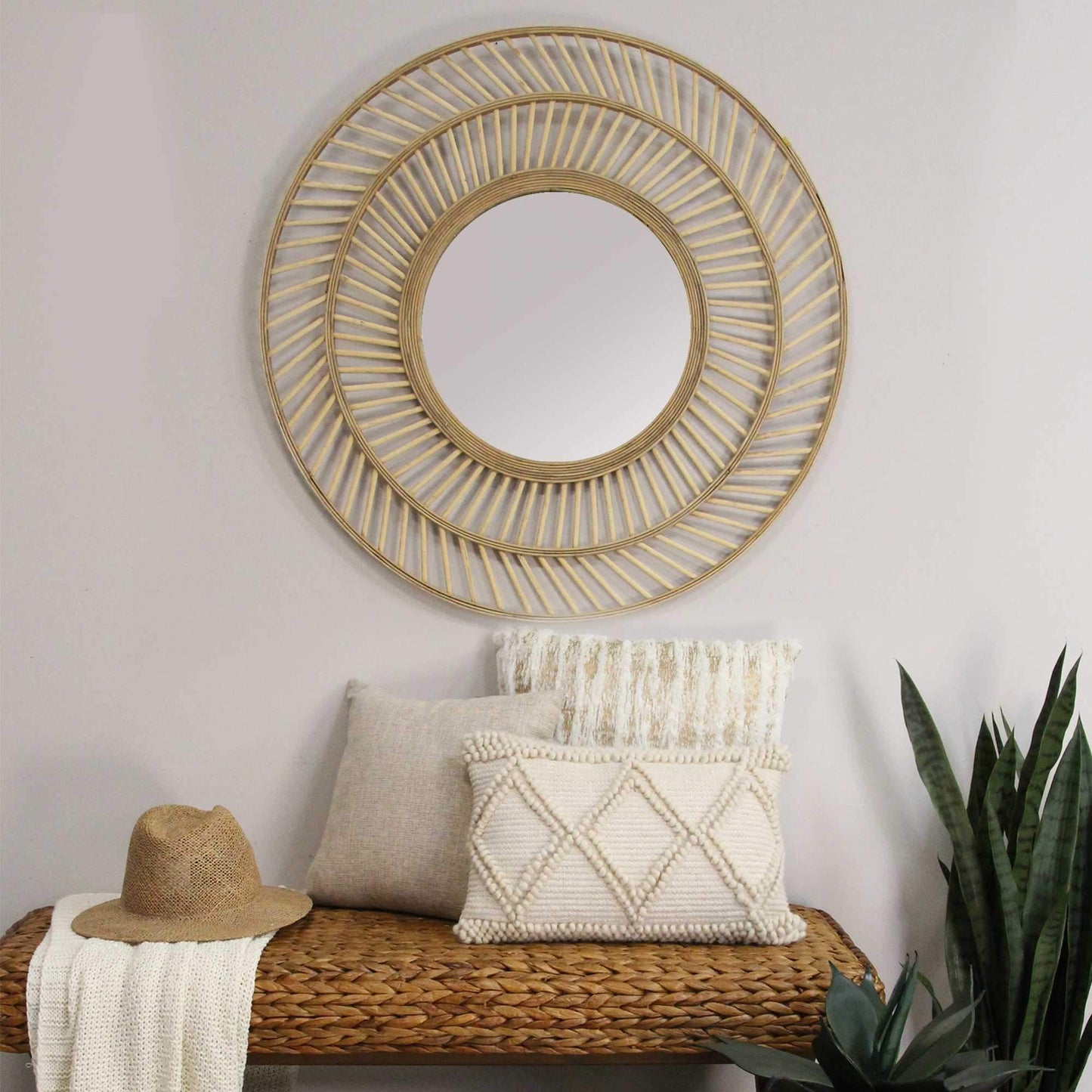 Boho Woven Wicker Wall Mirror