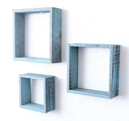 Set of 3 Square Blue Open Box Shelve