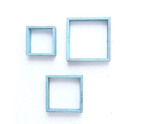 Set of 3 Square Blue Open Box Shelve