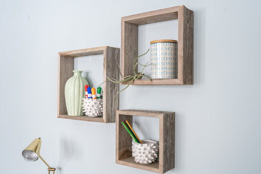 Rustic Bohemian Set of 3 Square Shadow Box Shelves