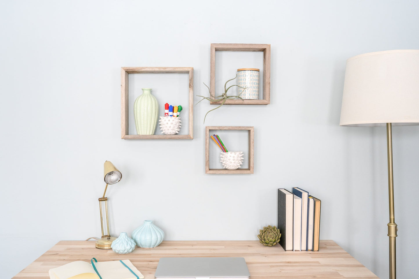 Rustic Bohemian Set of 3 Square Shadow Box Shelves