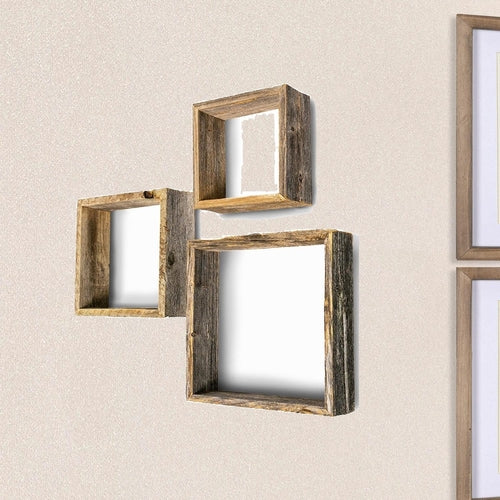 Rustic Bohemian Set of 3 Square Shadow Box Shelves