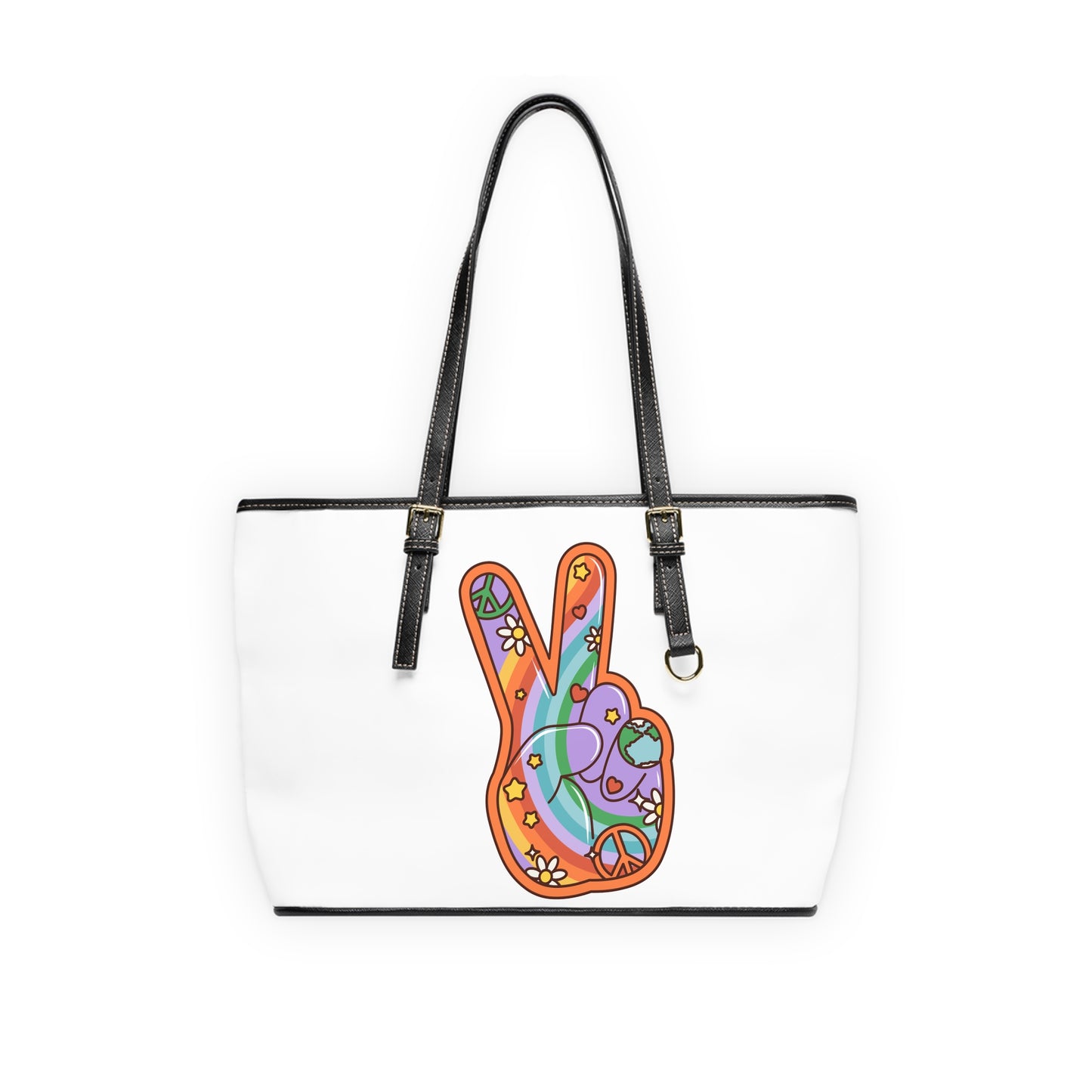 Hippie Peace Hand Sign Leather Shoulder Bag