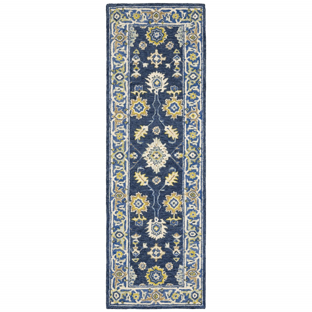 Navy & Blue Bohemian Wool Runner Rug