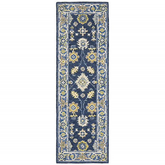 Navy & Blue Bohemian Wool Runner Rug