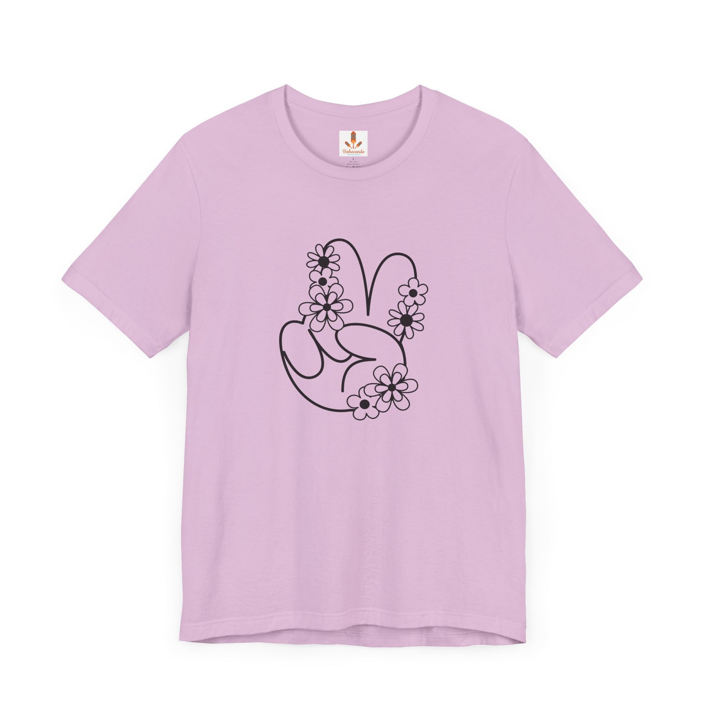Black Peace Hand Sign with Flowers T-shirt