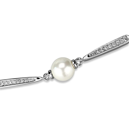 Rhodium Brass Bracelet with Synthetic Pearl