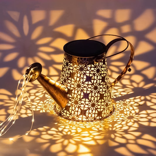 Solar Hanging Watering Can Lantern Light