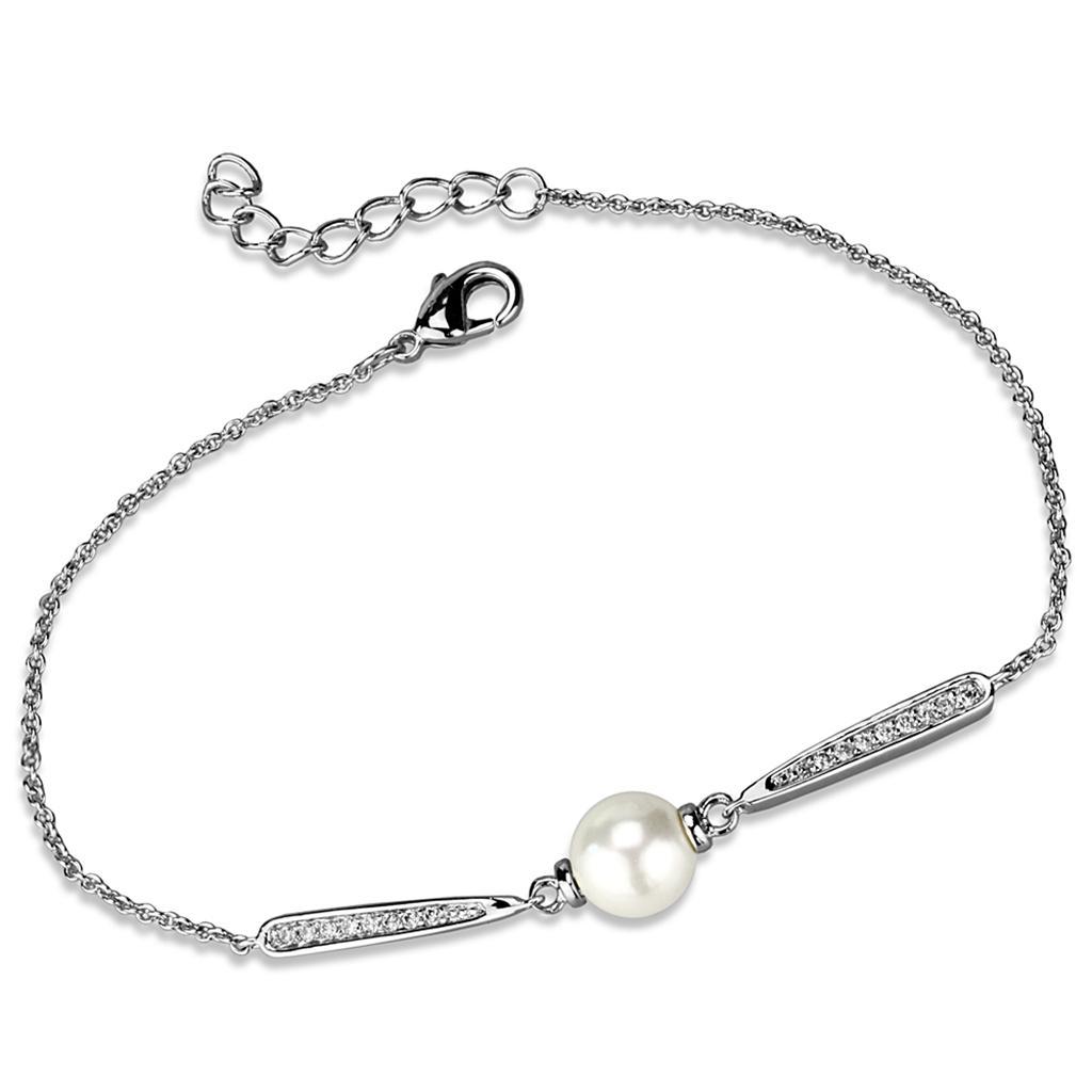 Rhodium Brass Bracelet with Synthetic Pearl