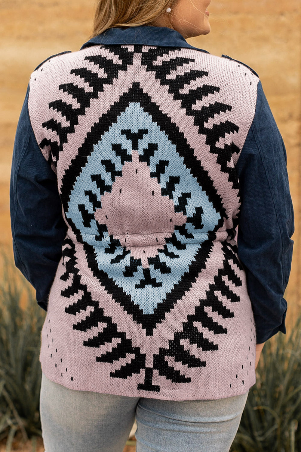 Corduroy Jacquard Knit Aztec Boho Jacket