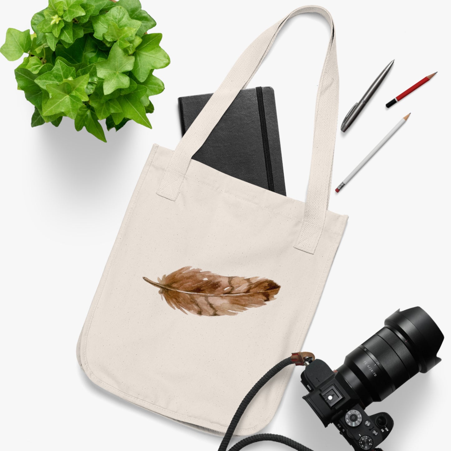 Brown Feather Organic Canvas Tote Bag