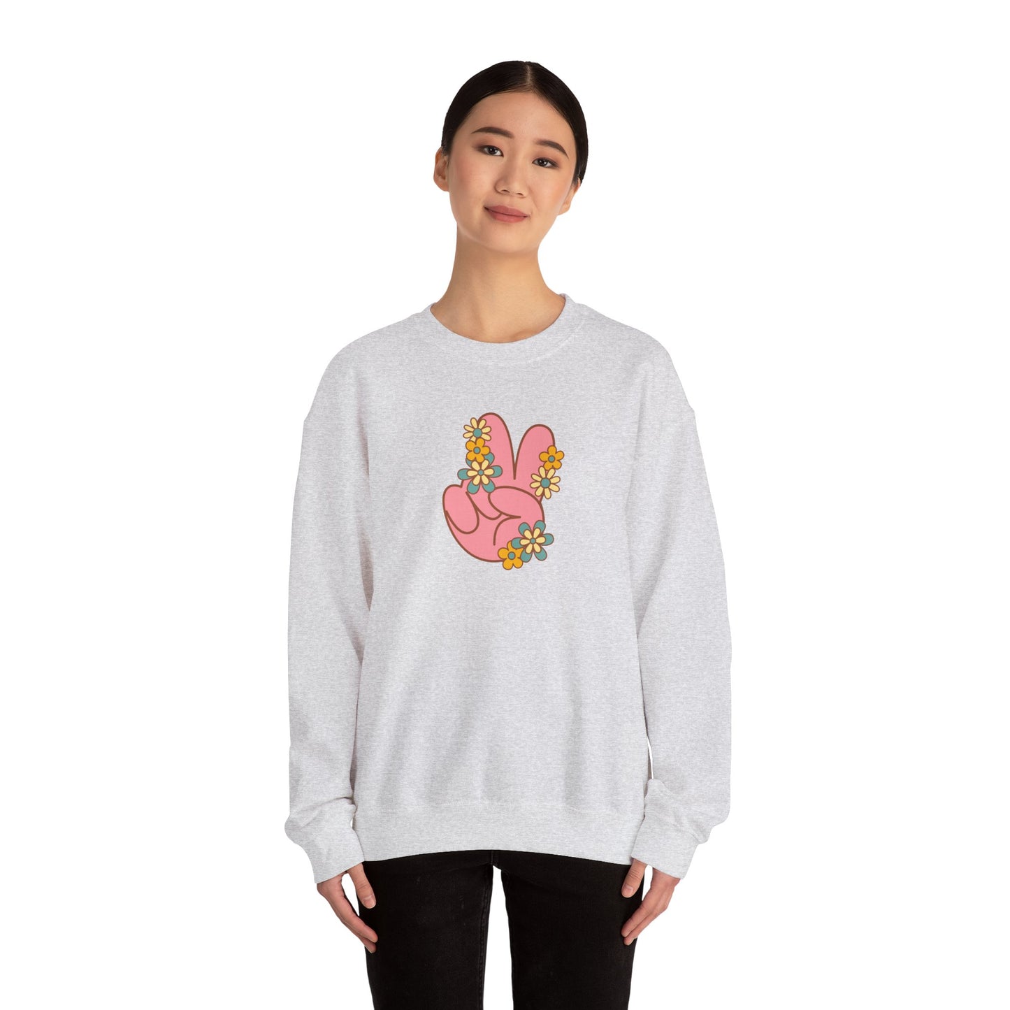 Peace Hand Sign with Flowers Sweatshirt