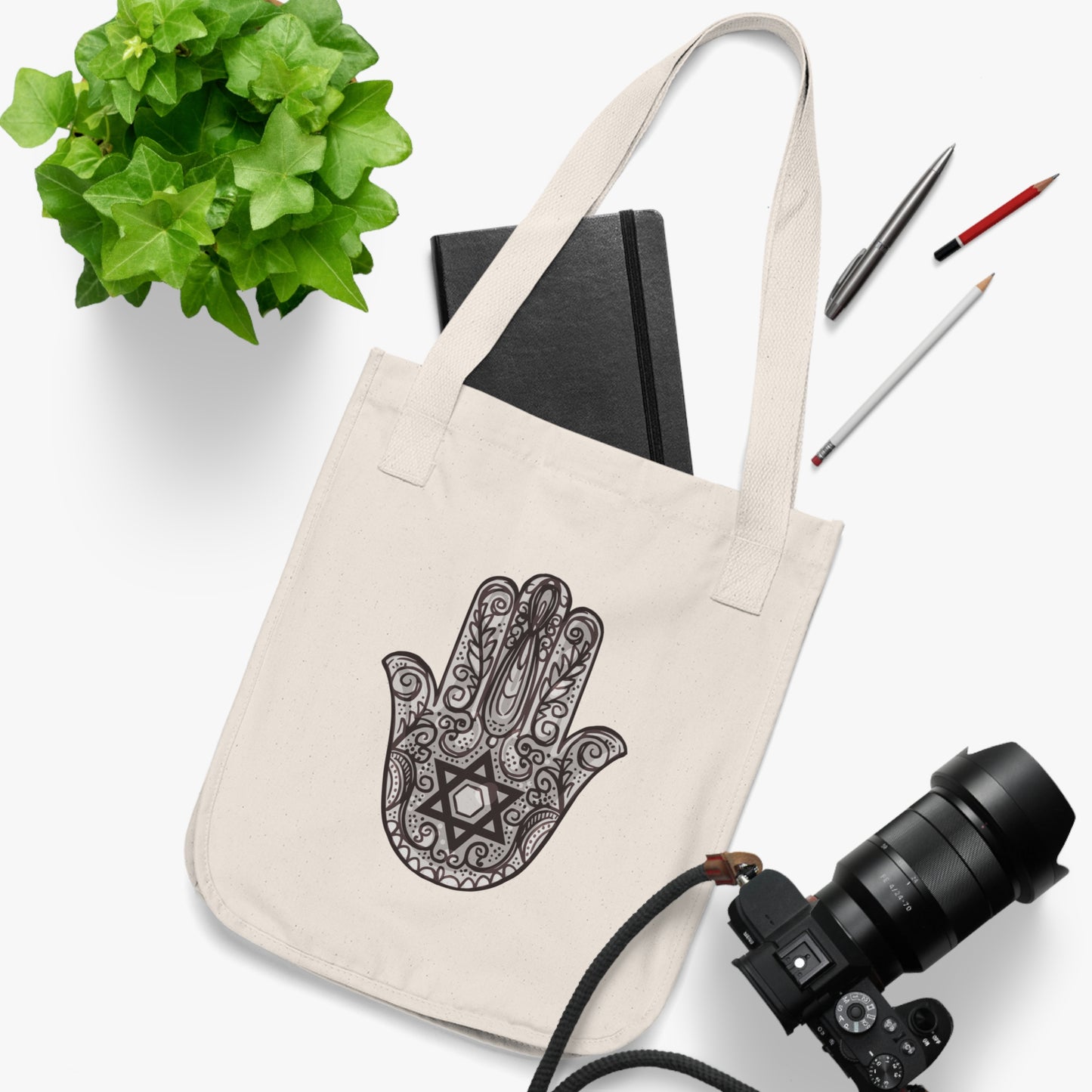 Beautiful Hamsa Hand with Star Organic Canvas Tote Bag