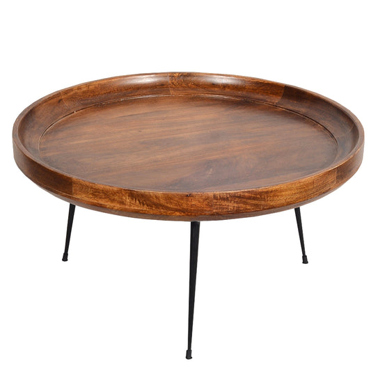 Round Mango Wood Coffee Table With Splayed Metal Legs