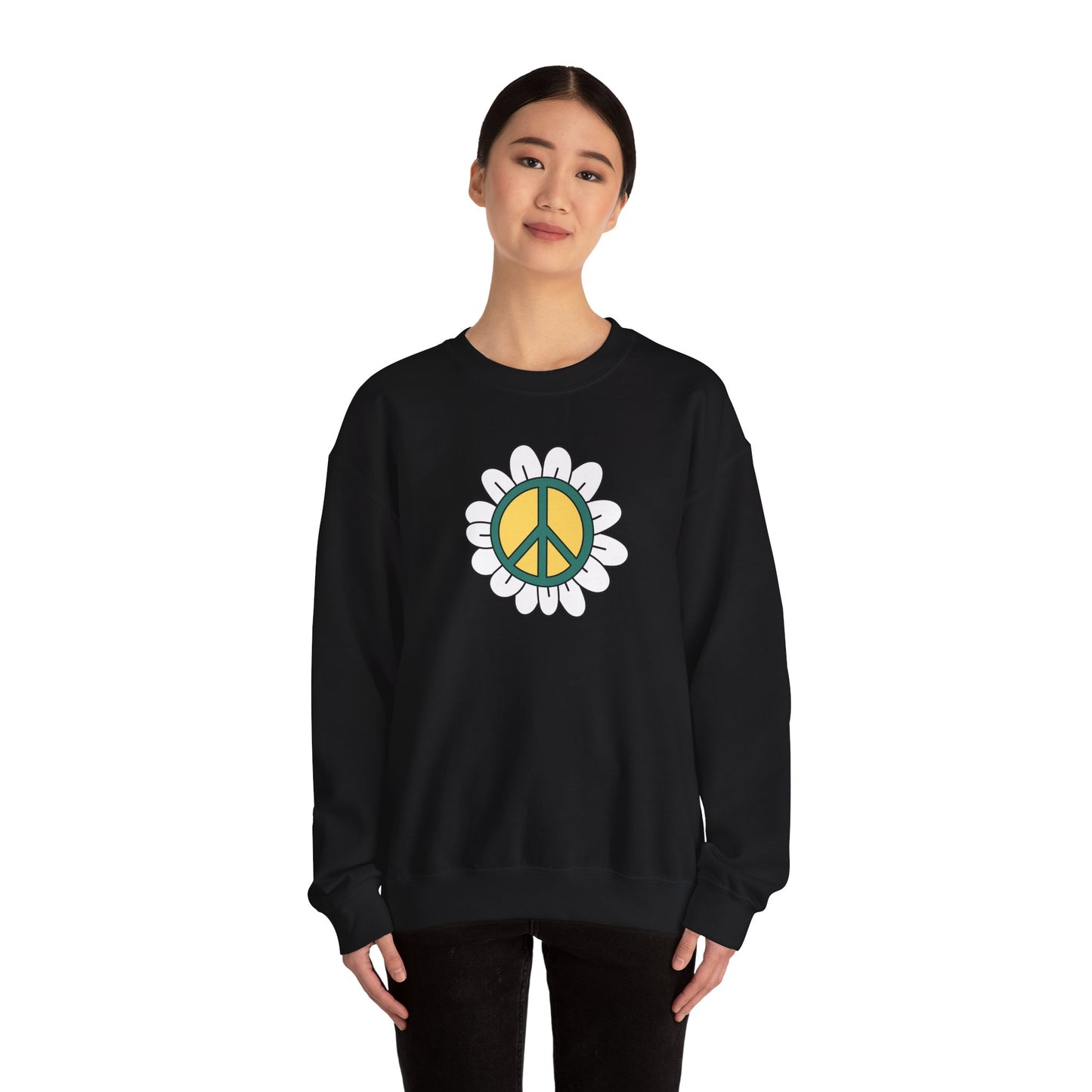 Peace Sign in White Flower Sweatshirt
