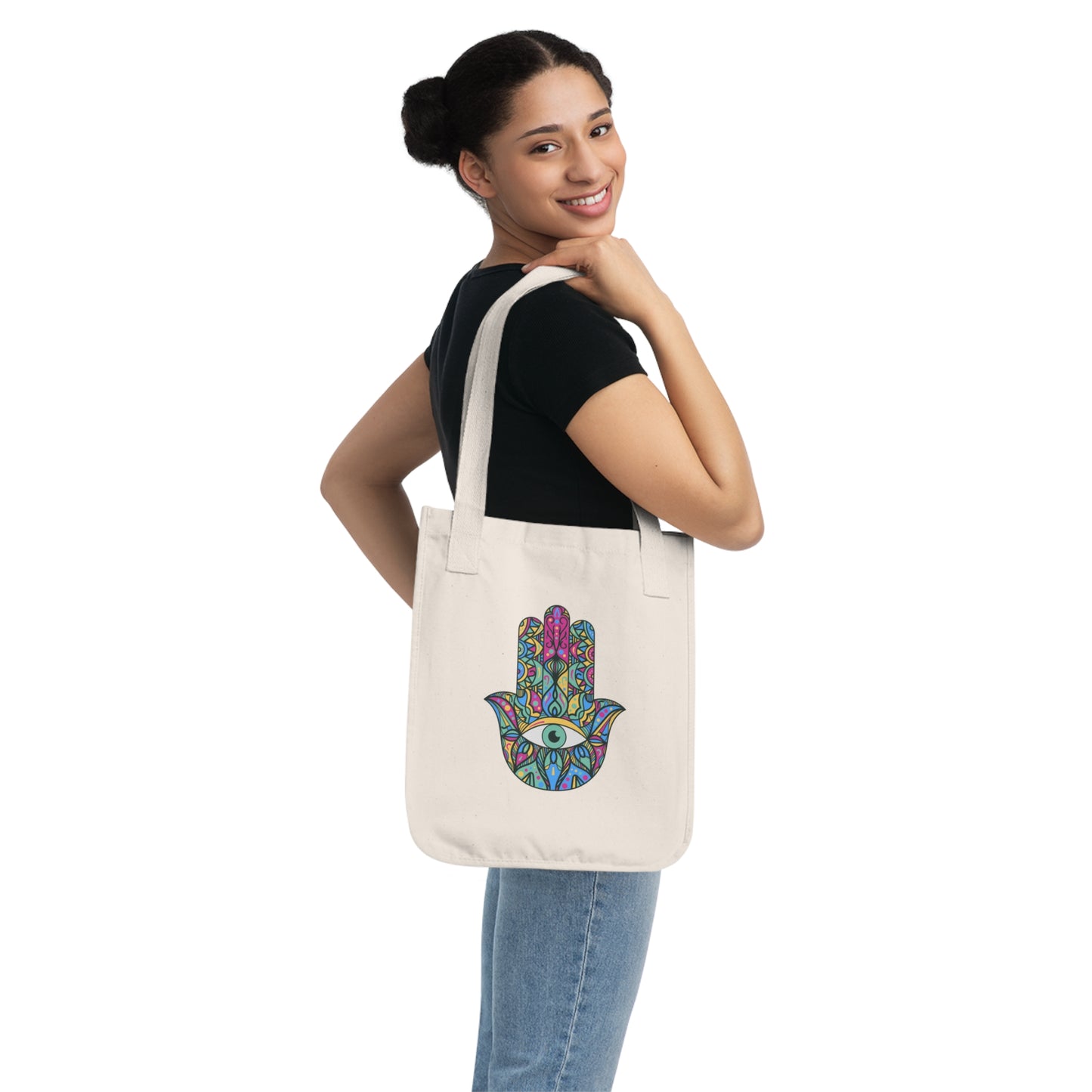 Colorful Hamsa Hand Organic Canvas Tote Bag