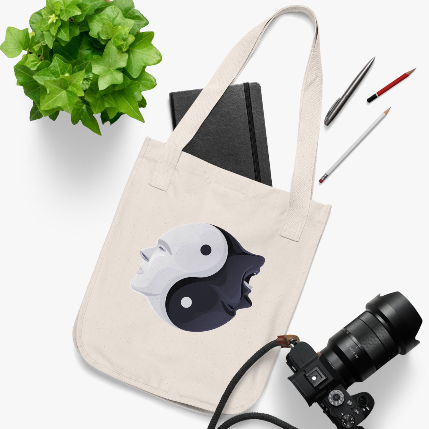 Yin Yang Two Faces Organic Canvas Tote Bag