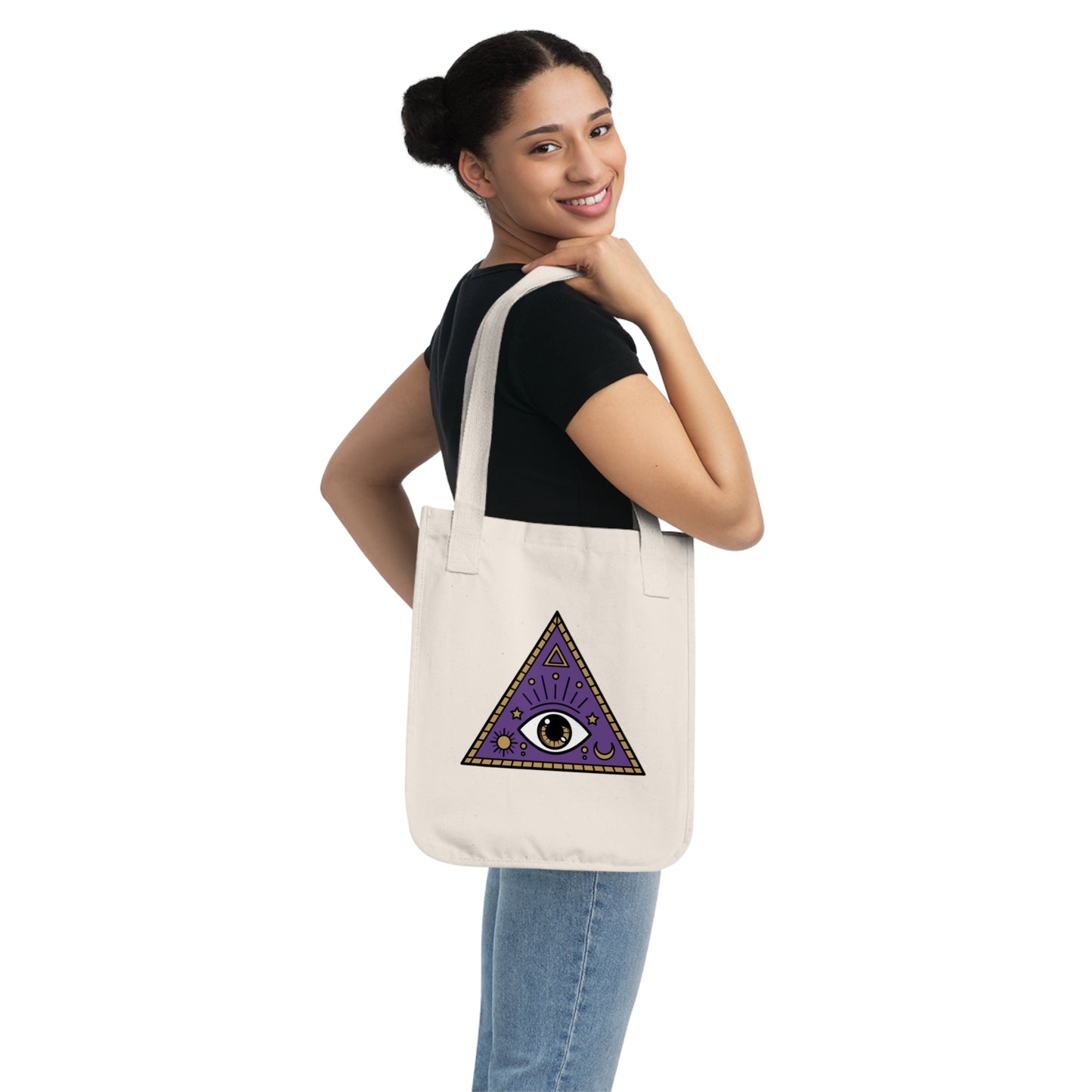 White Evil Eye and Pyramid Organic Canvas Tote Bag