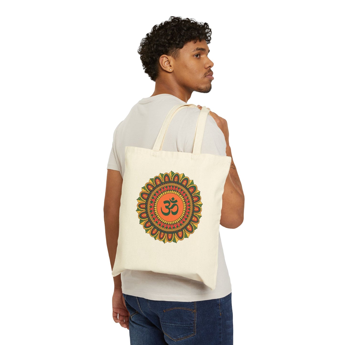 Om Multicolor Mandala Cotton Tote Bag