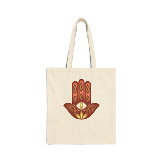 Colorful Hamsa Lotus Cotton Tote Bag