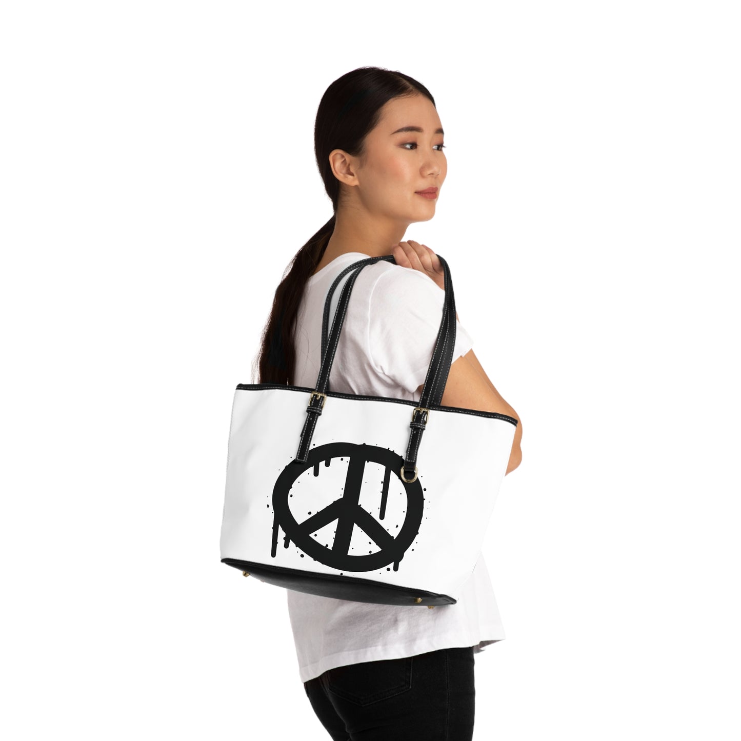 Peace Sign Graffiti Leather Shoulder Bag