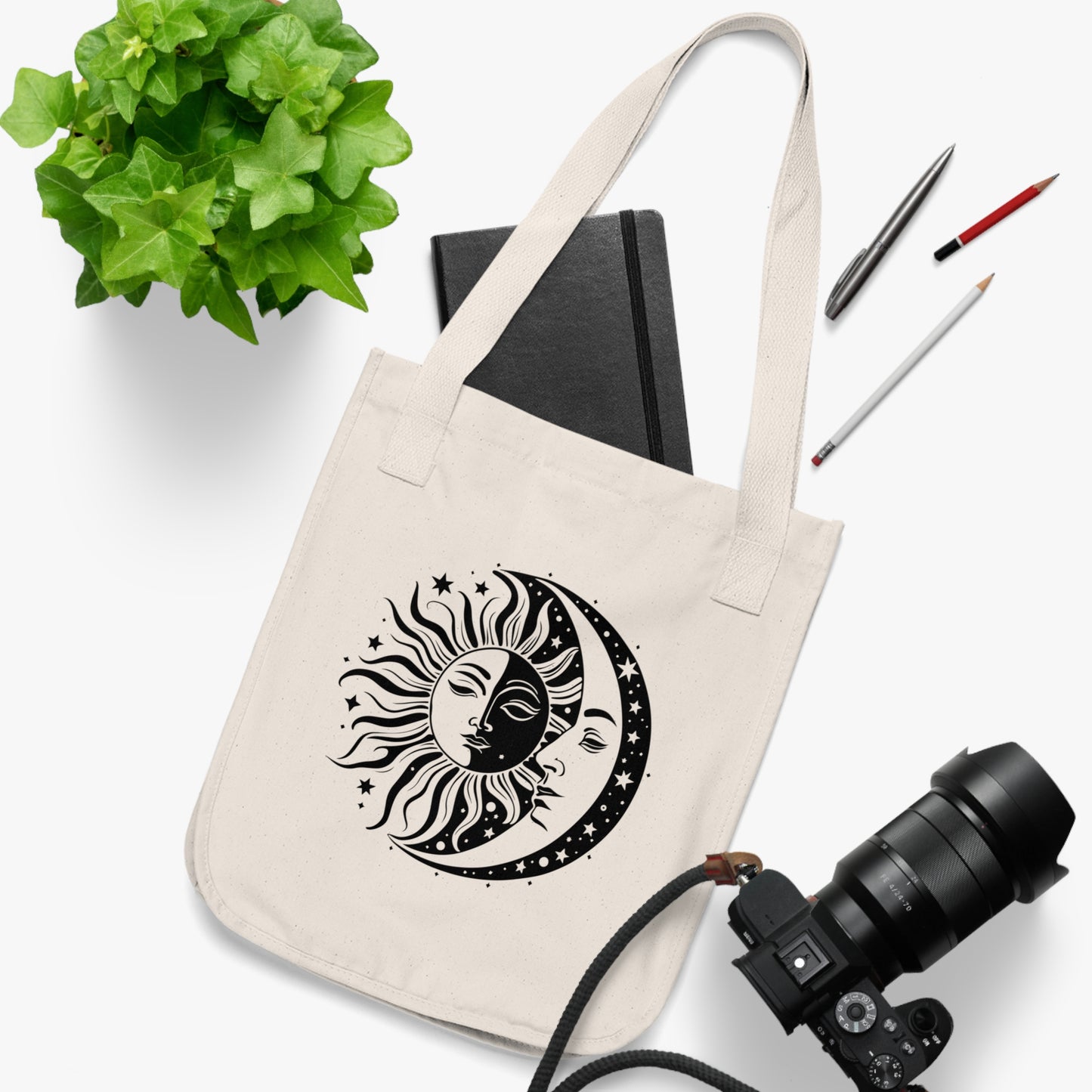 Moon and Sun Art Organic Canvas Tote Bag