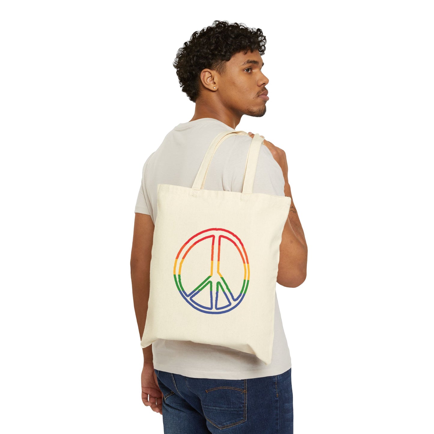 Drawing of Rainbow Peace Sign Cotton Tote Bag