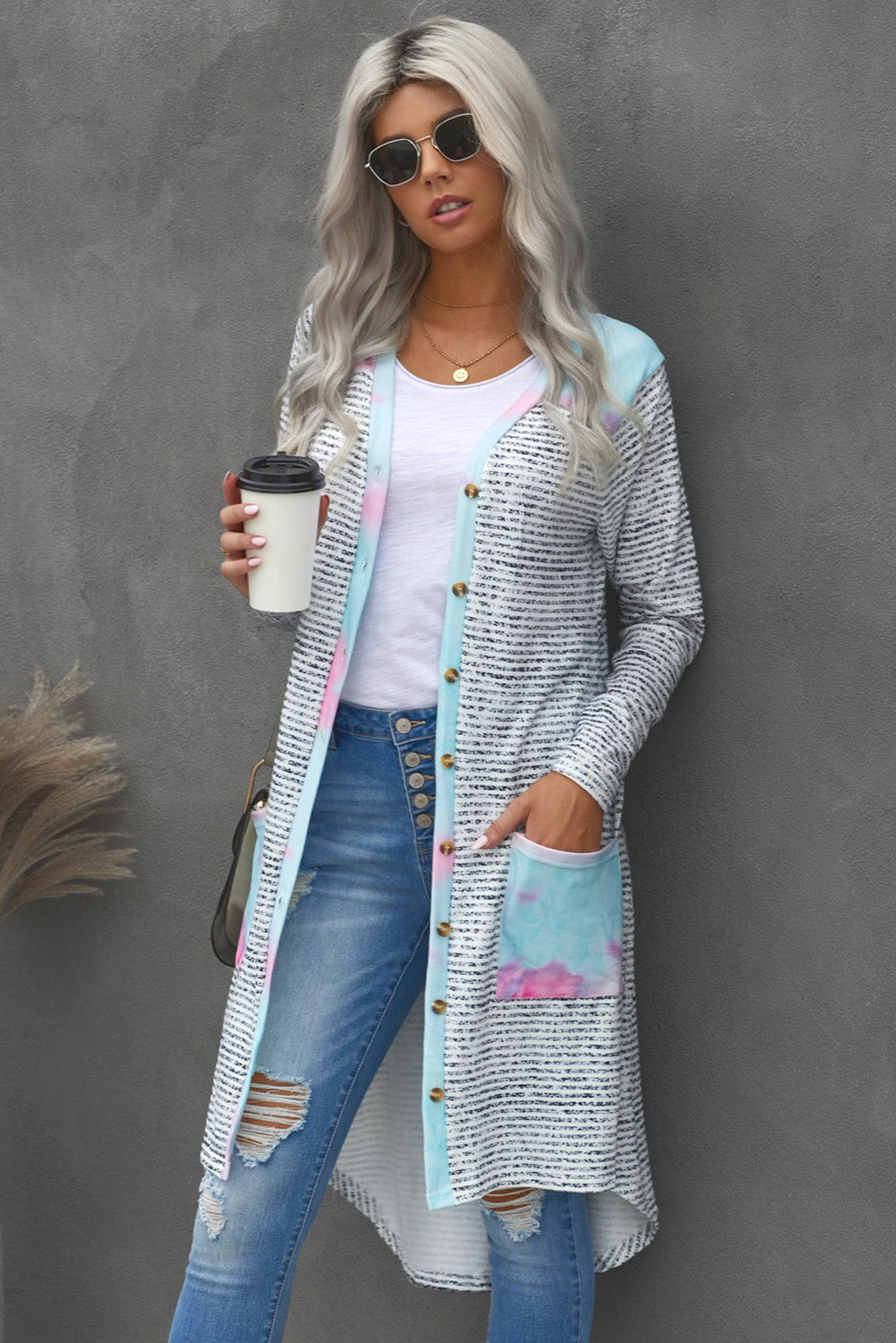 Tie-dye Patchwork Striped Cardigan - Boho Style