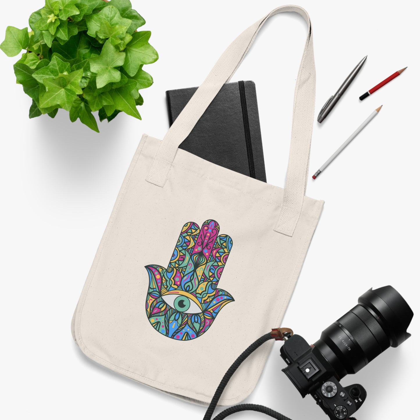 Colorful Hamsa Hand Organic Canvas Tote Bag