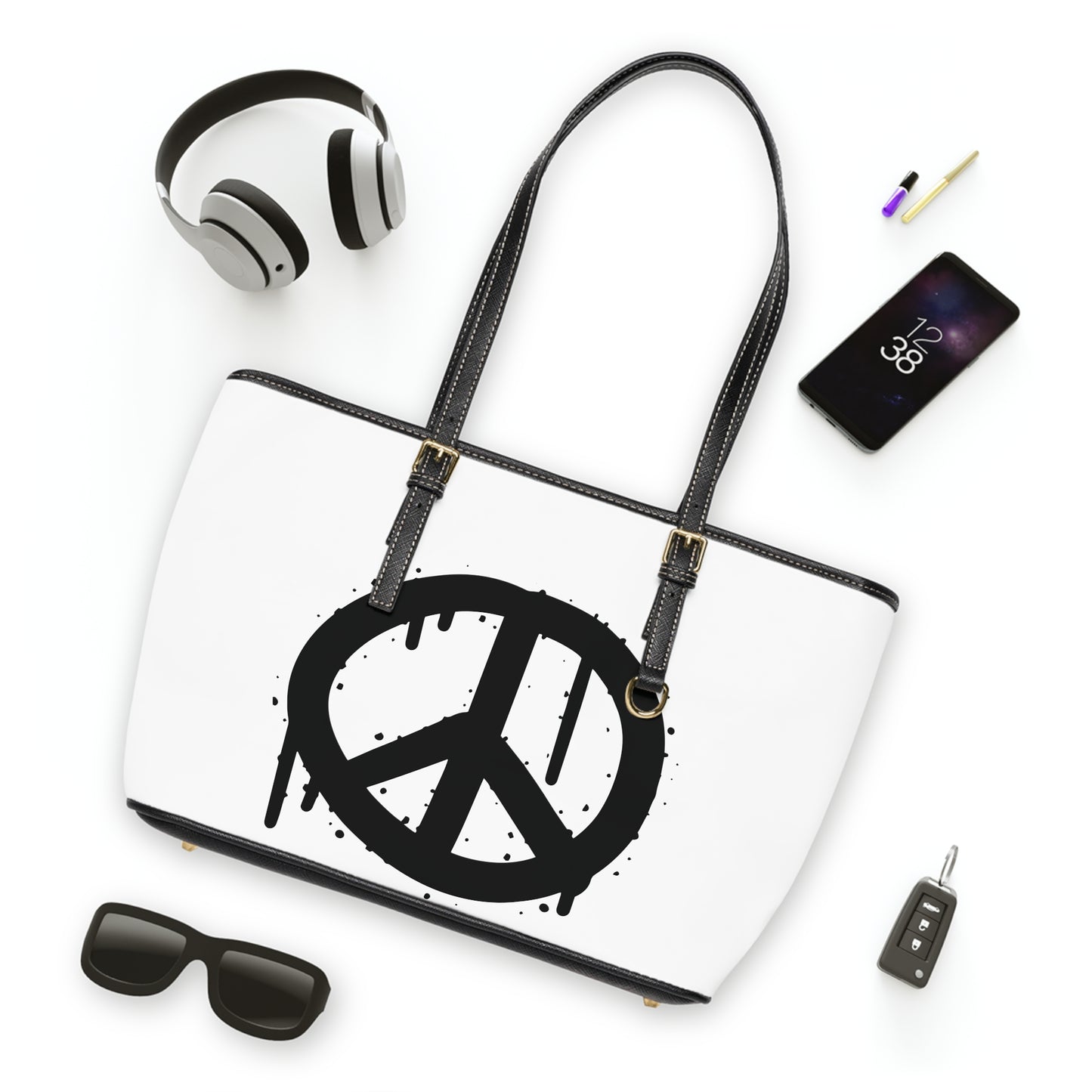 Peace Sign Graffiti Leather Shoulder Bag