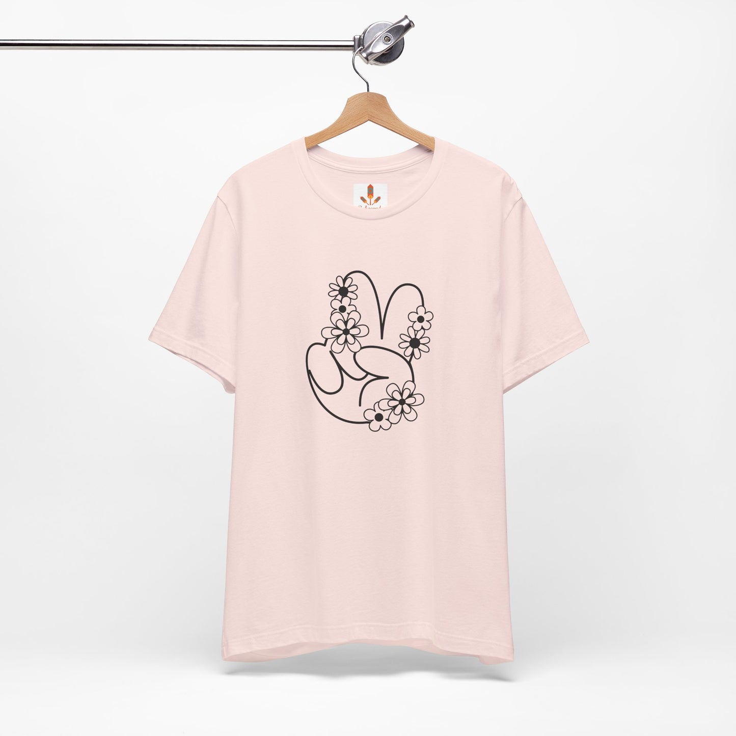 Black Peace Hand Sign with Flowers T-shirt