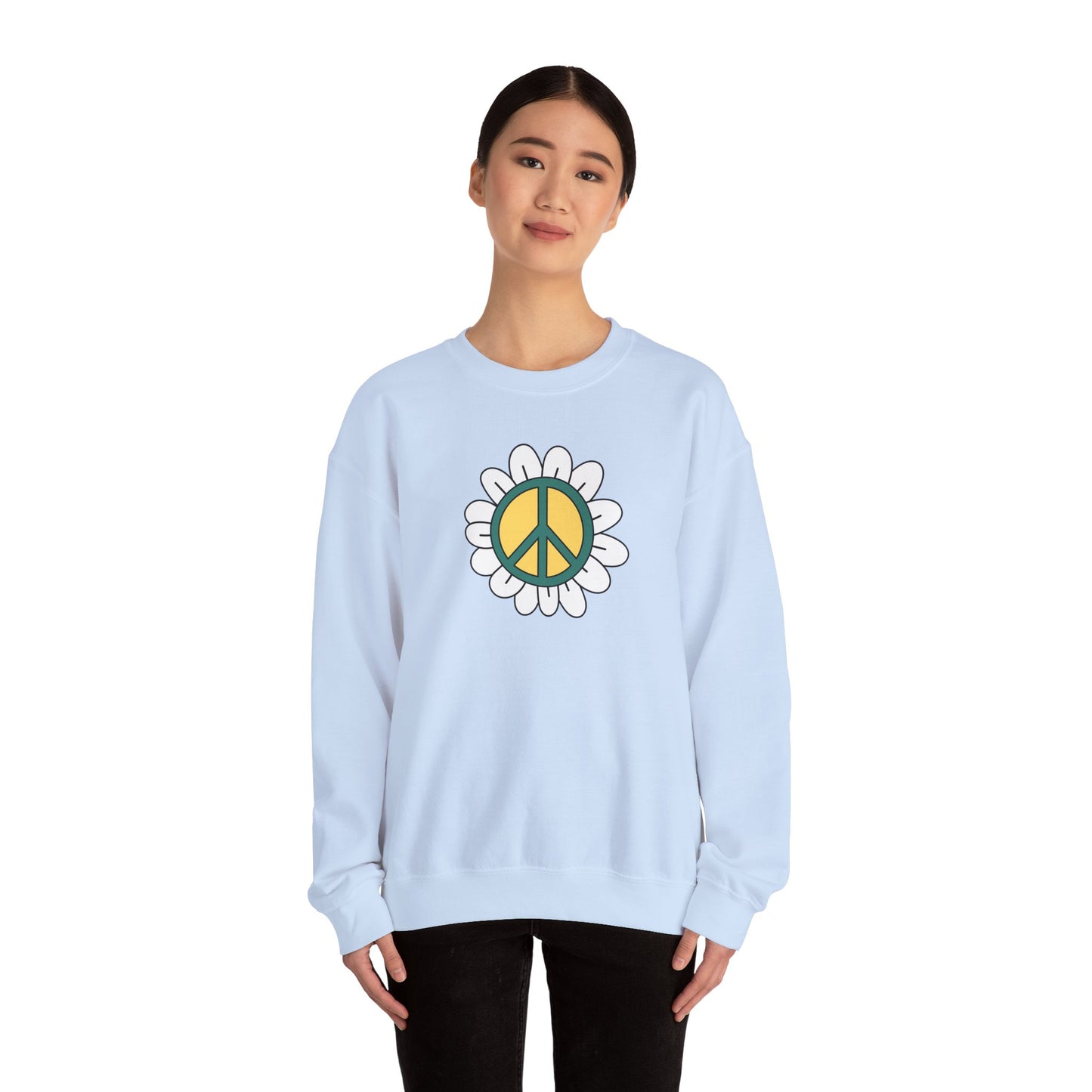 Peace Sign in White Flower Sweatshirt