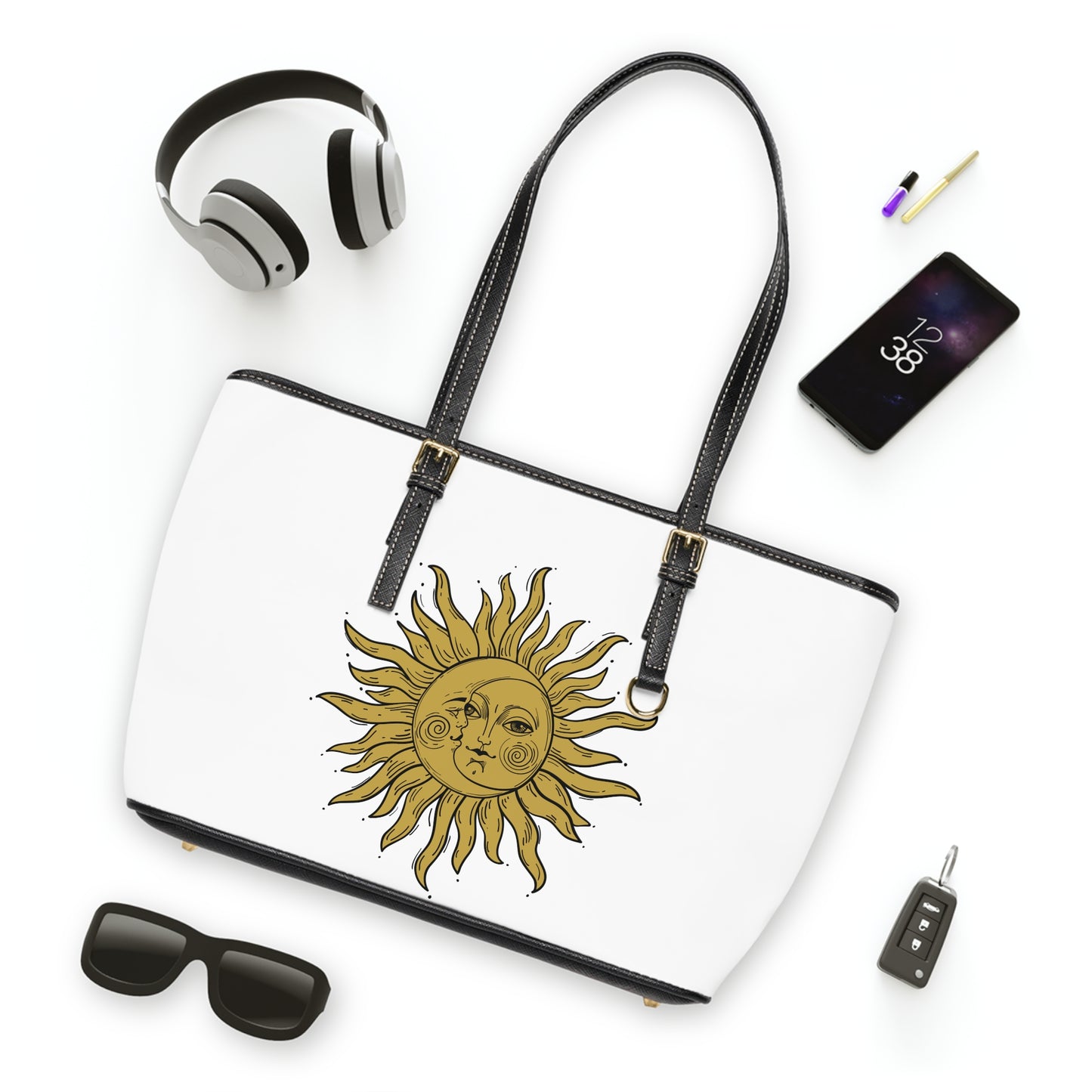 Sun and Moon Design Leather Shoulder Bag