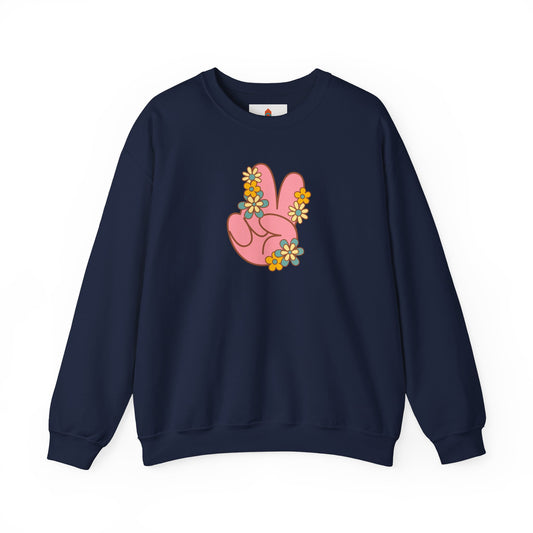 Peace Hand Sign with Flowers Sweatshirt