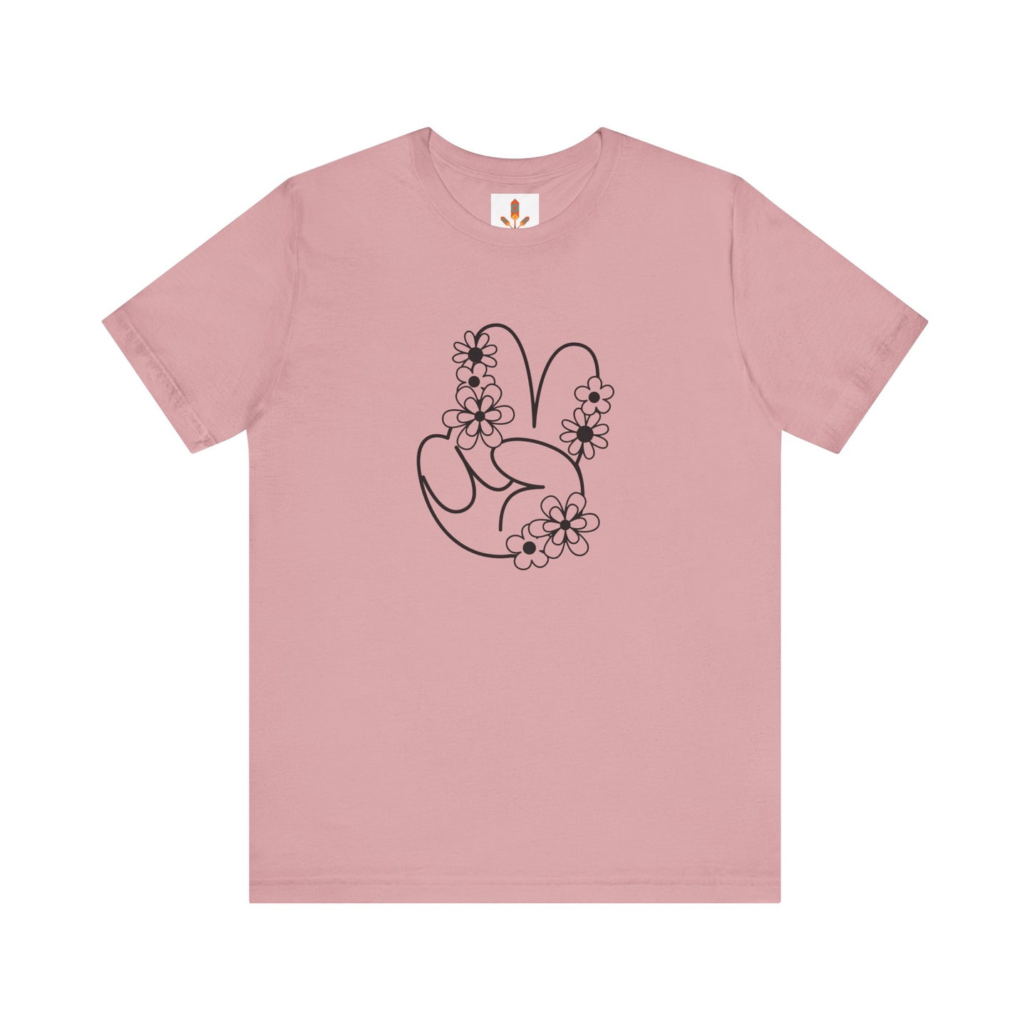 Black Peace Hand Sign with Flowers T-shirt