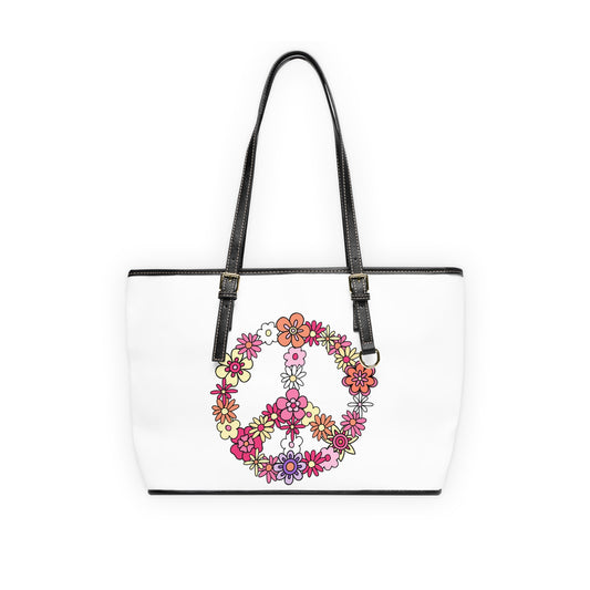 Peace Sign made from Flowers Leather Shoulder Bag