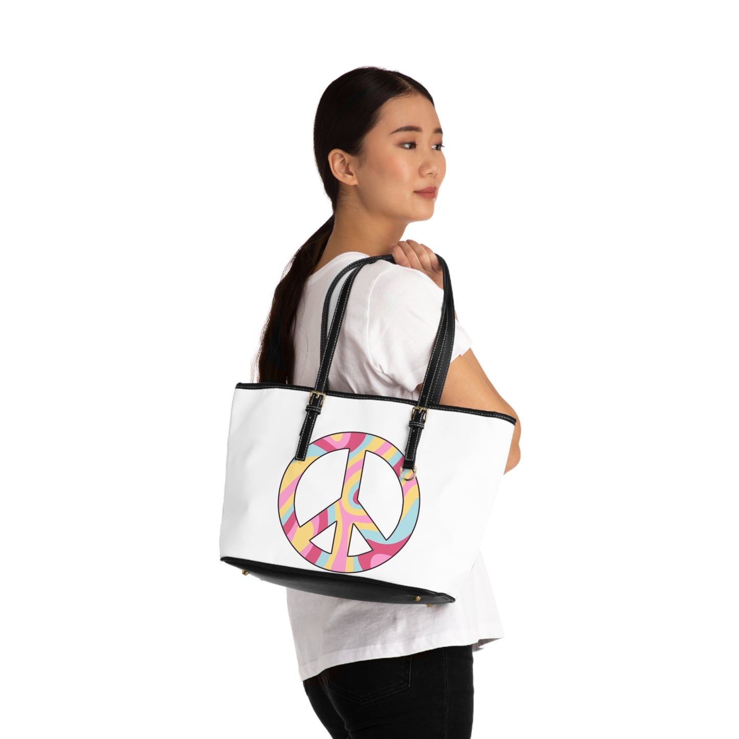 Hippie Peace Sign Leather Shoulder Bag