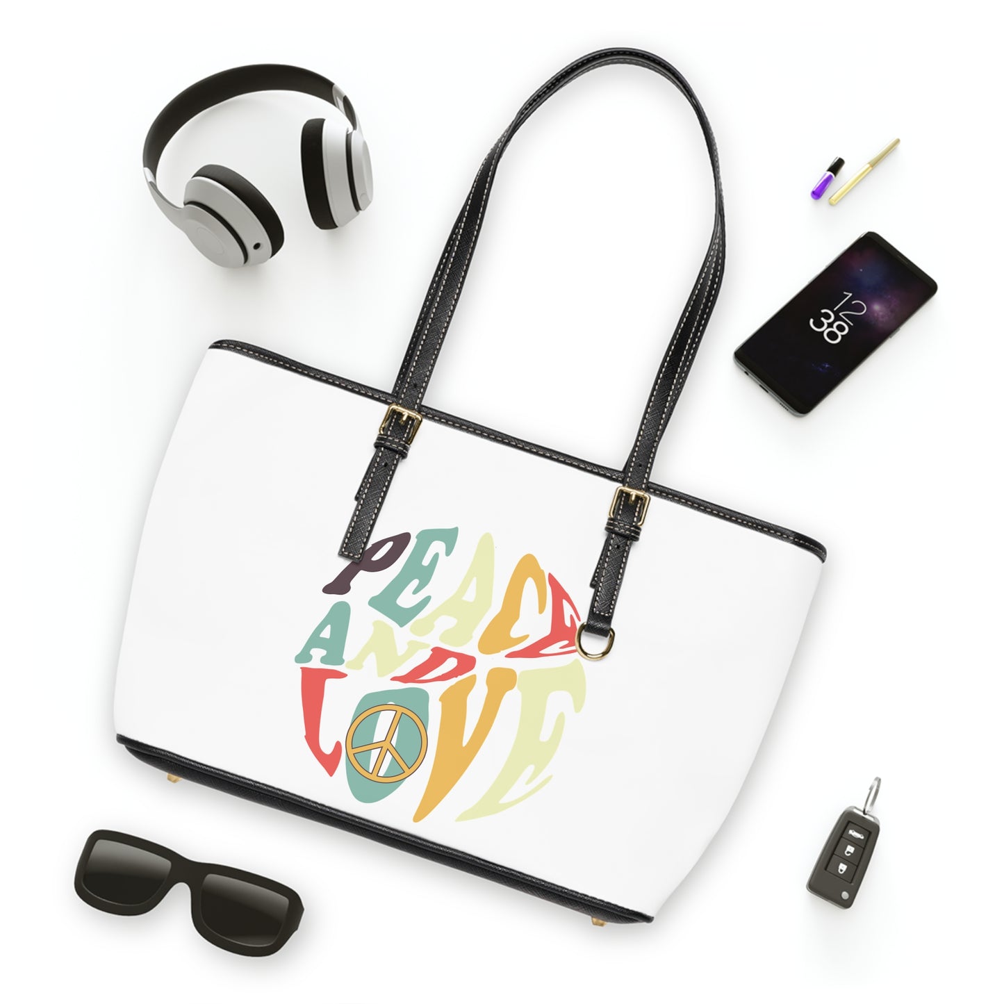 Peace and Love Design Leather Shoulder Bag