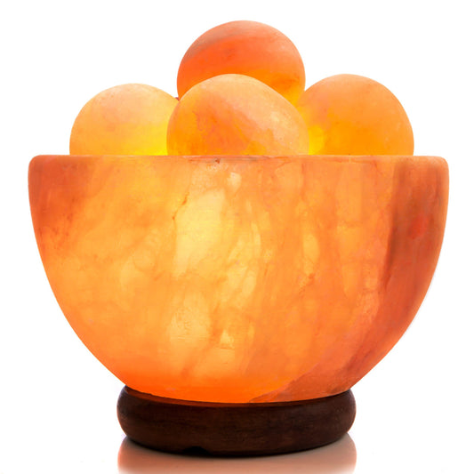 Natural Himalayan Rock Salt Lamp - Bowl with 6 Heated Salt Balls