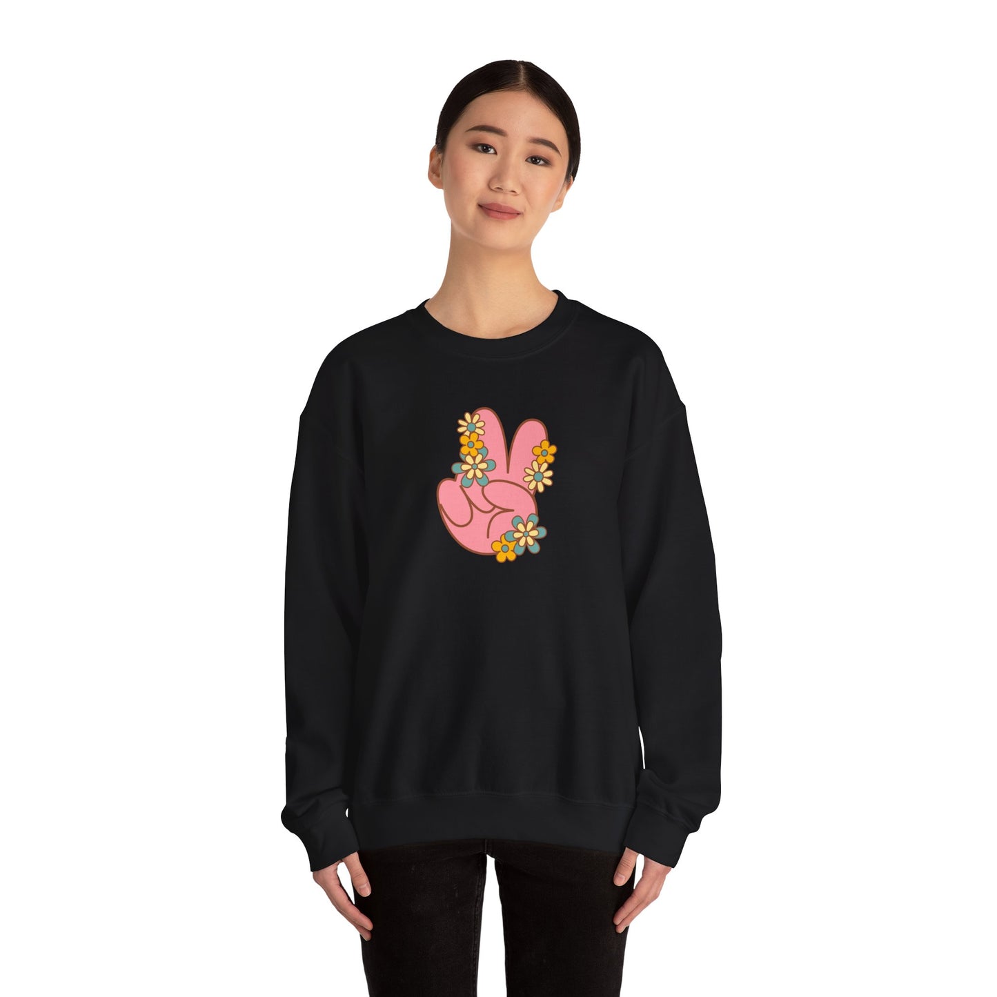 Peace Hand Sign with Flowers Sweatshirt