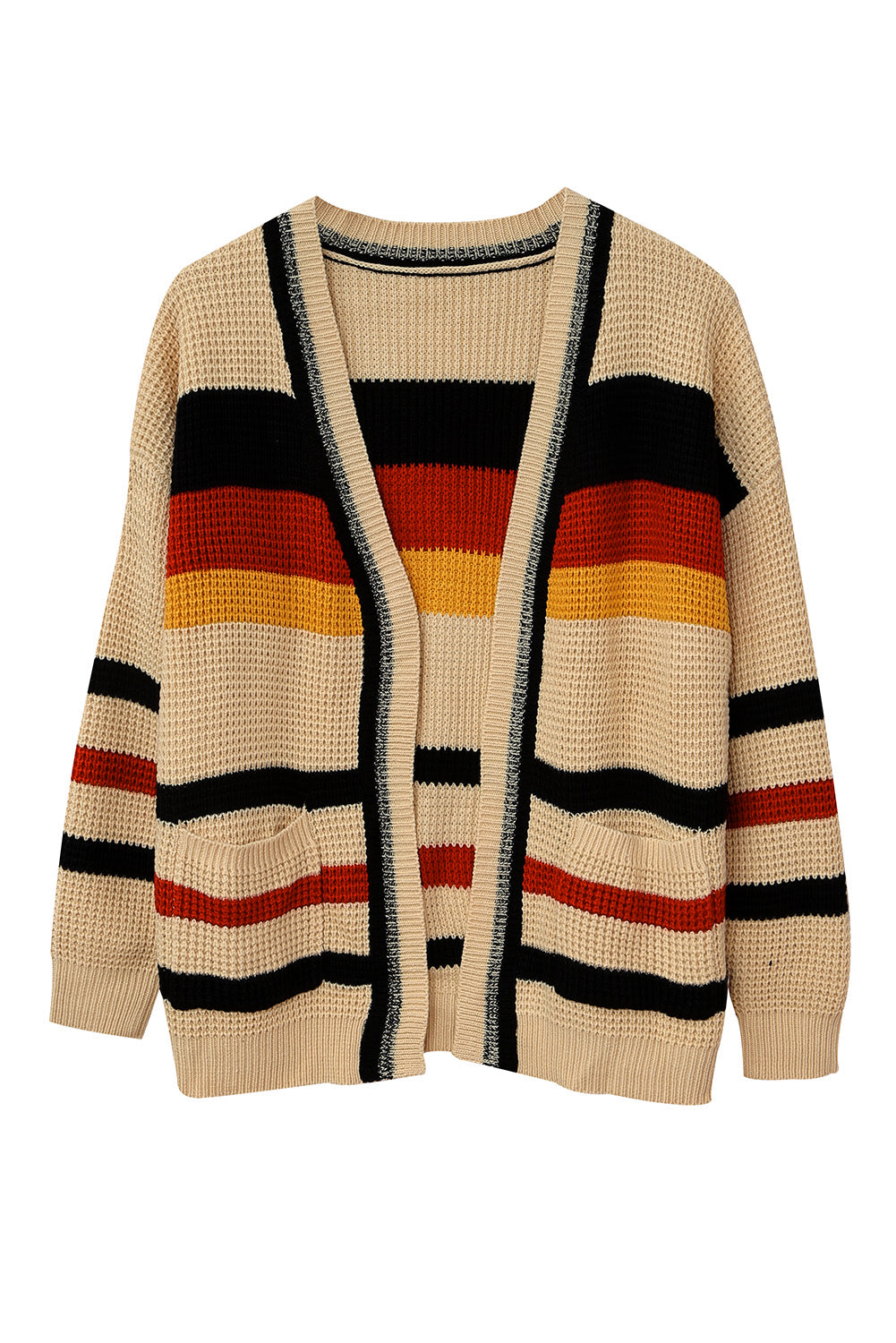 Striped Open Front Boho Knit Cardigan