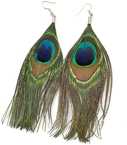 African peacock feather earrings